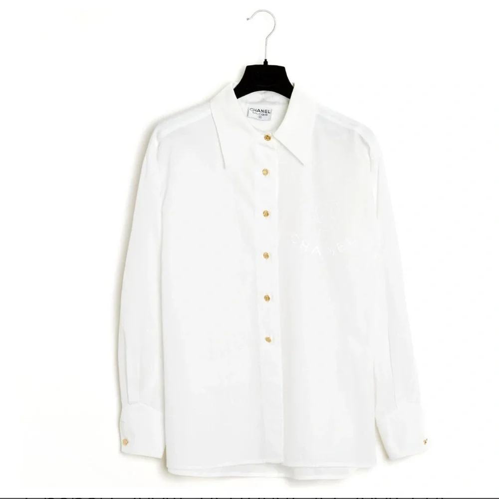 Chanel White Dress Shirt for with CHANEL Embroidery Sz S